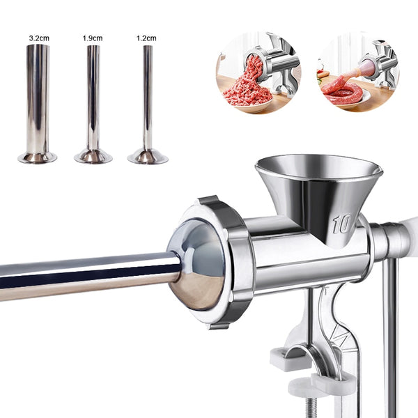 Aluminum Meat Grinder | Manual Sausage Stuffer With Tubes