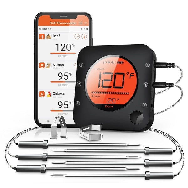 Jinutus Bluetooth Meat Thermometer With 6 Probes For BBQ Smoker