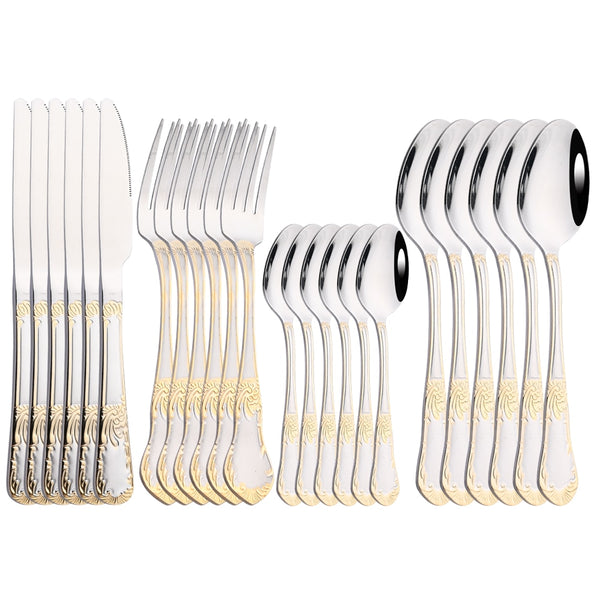 6 People Vintage Gold Cutlery Set Stainless SteeL