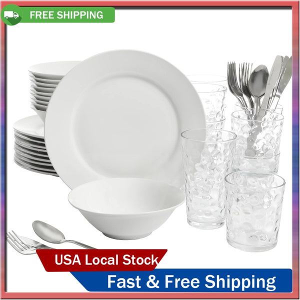 Home 48-Piece White Kitchen Basic Essentials Dinnerware Set