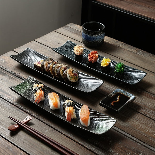 cuisine creative rectangular sushi retro restaurant strip plate